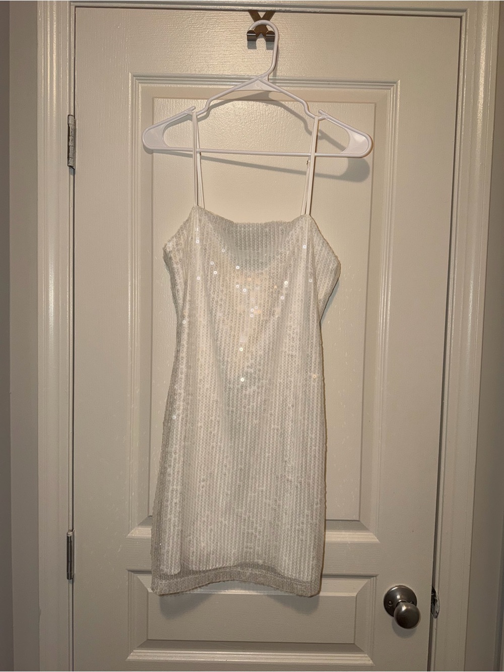 12th Tribe White Sequin Spaghetti Strap Party Dress